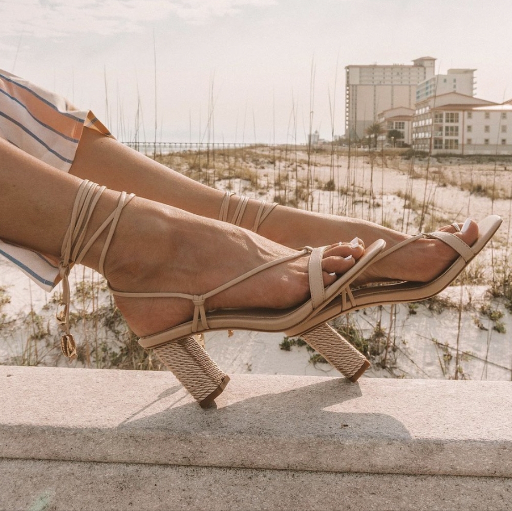 Tan wrap summer sandal heels